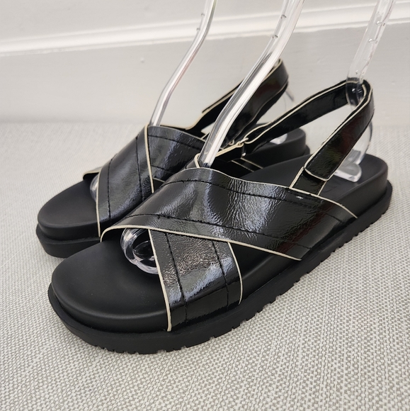 Zara black patent cross strap slingback open toe sandals - Picture 3 of 12